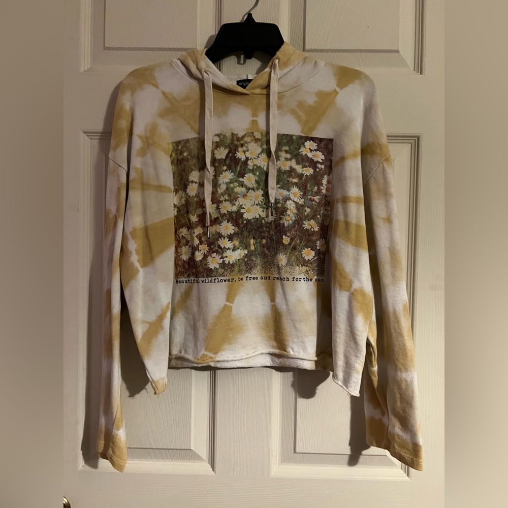 Originality cropped Hoodie, yellow, daisies, size medium